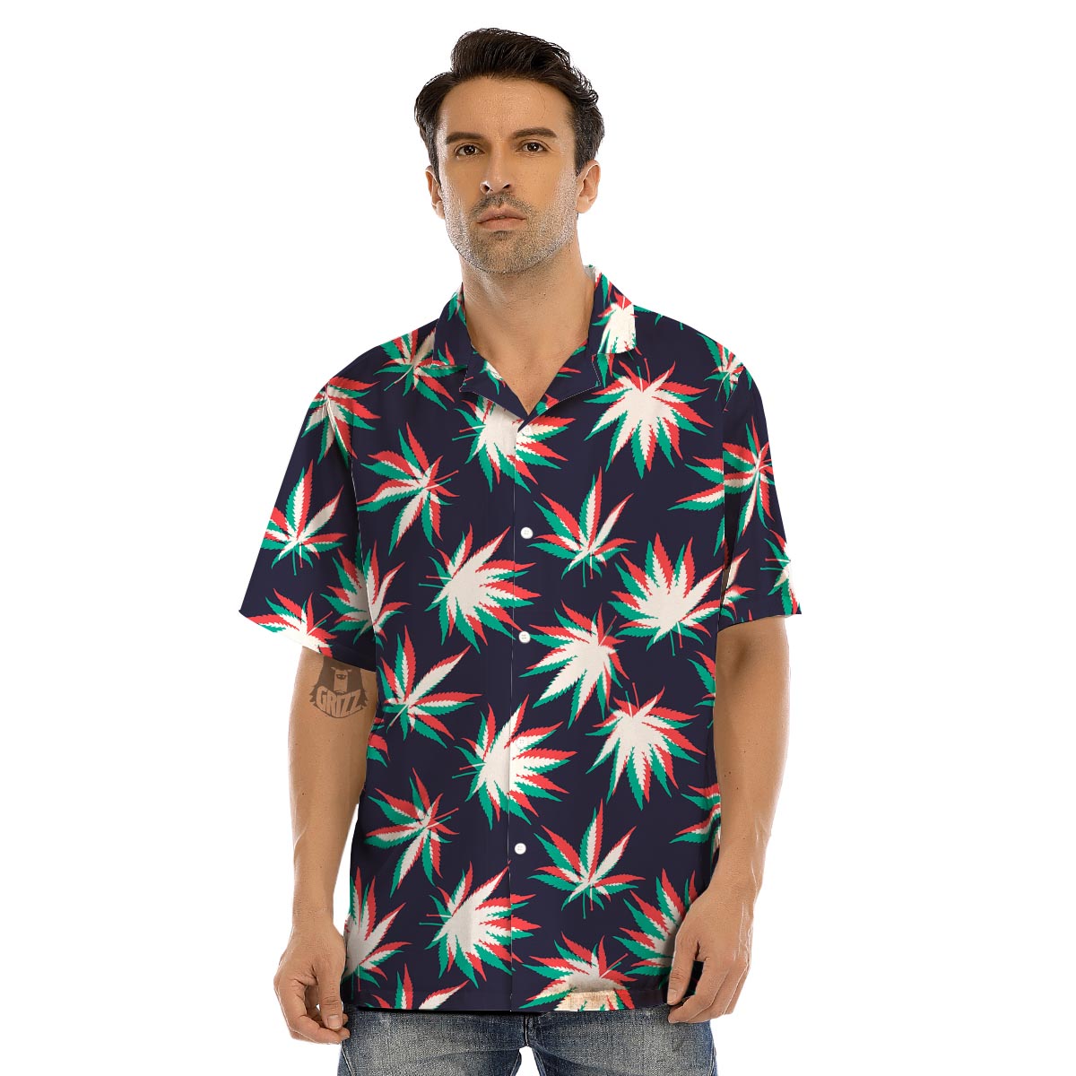 Reggae Leaf Psychedelic Men’s Hawaiian Shirt-grizzshop