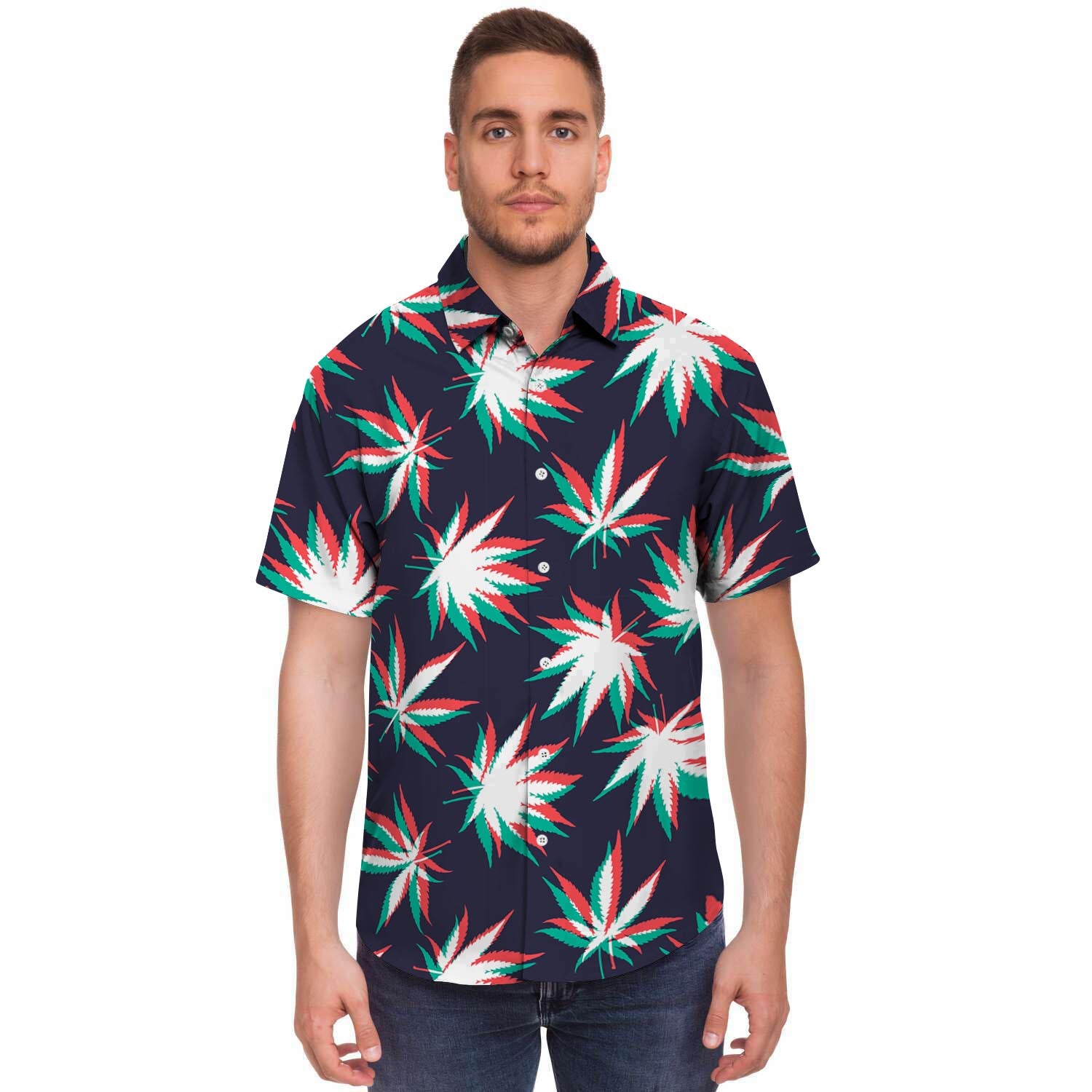 Reggae Leaf Psychedelic Men's Short Sleeve Shirt-grizzshop