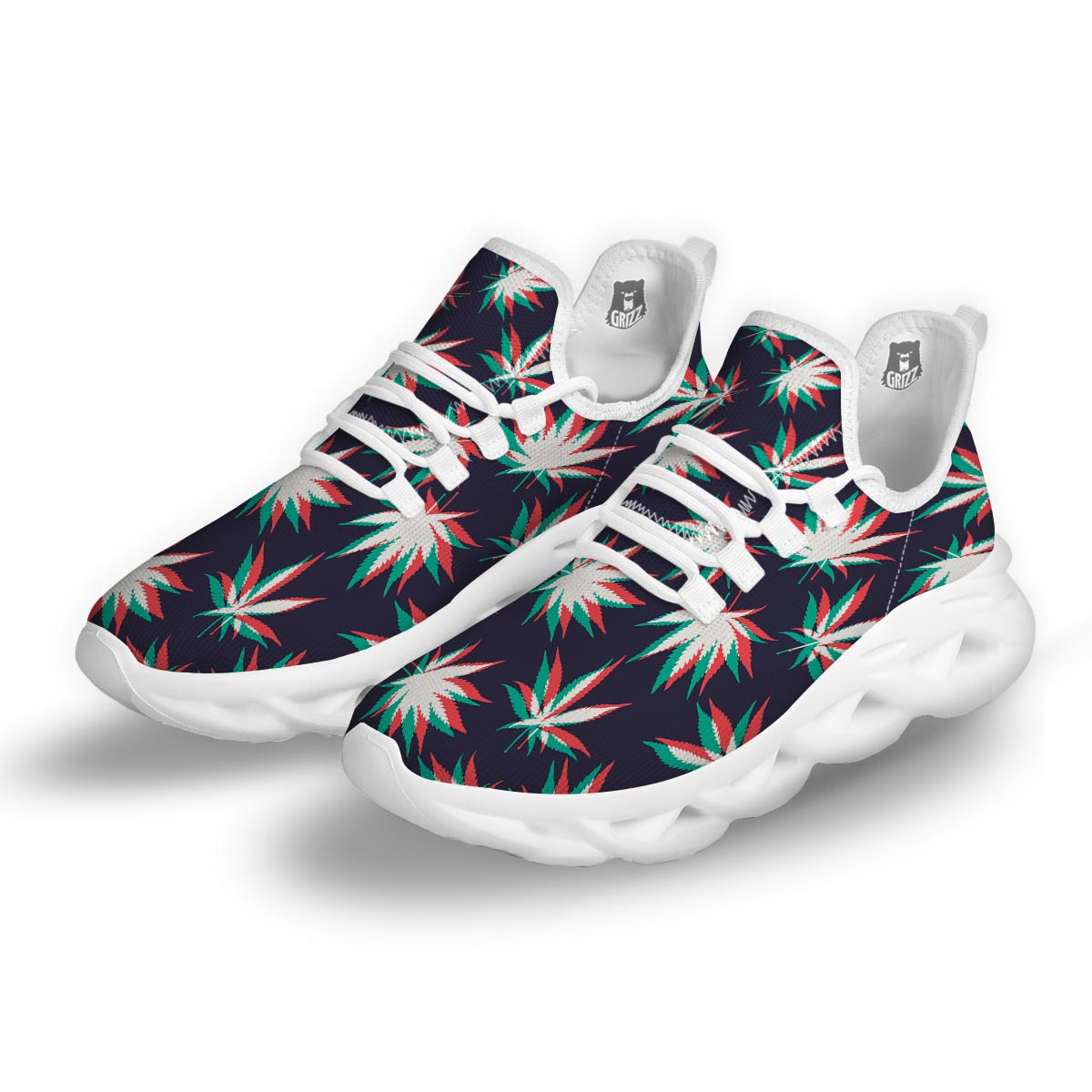 Reggae Leaf Psychedelic White Running Shoes-grizzshop