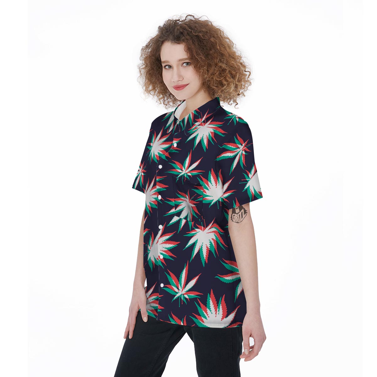Reggae Leaf Psychedelic Women's Short Sleeve Shirts-grizzshop