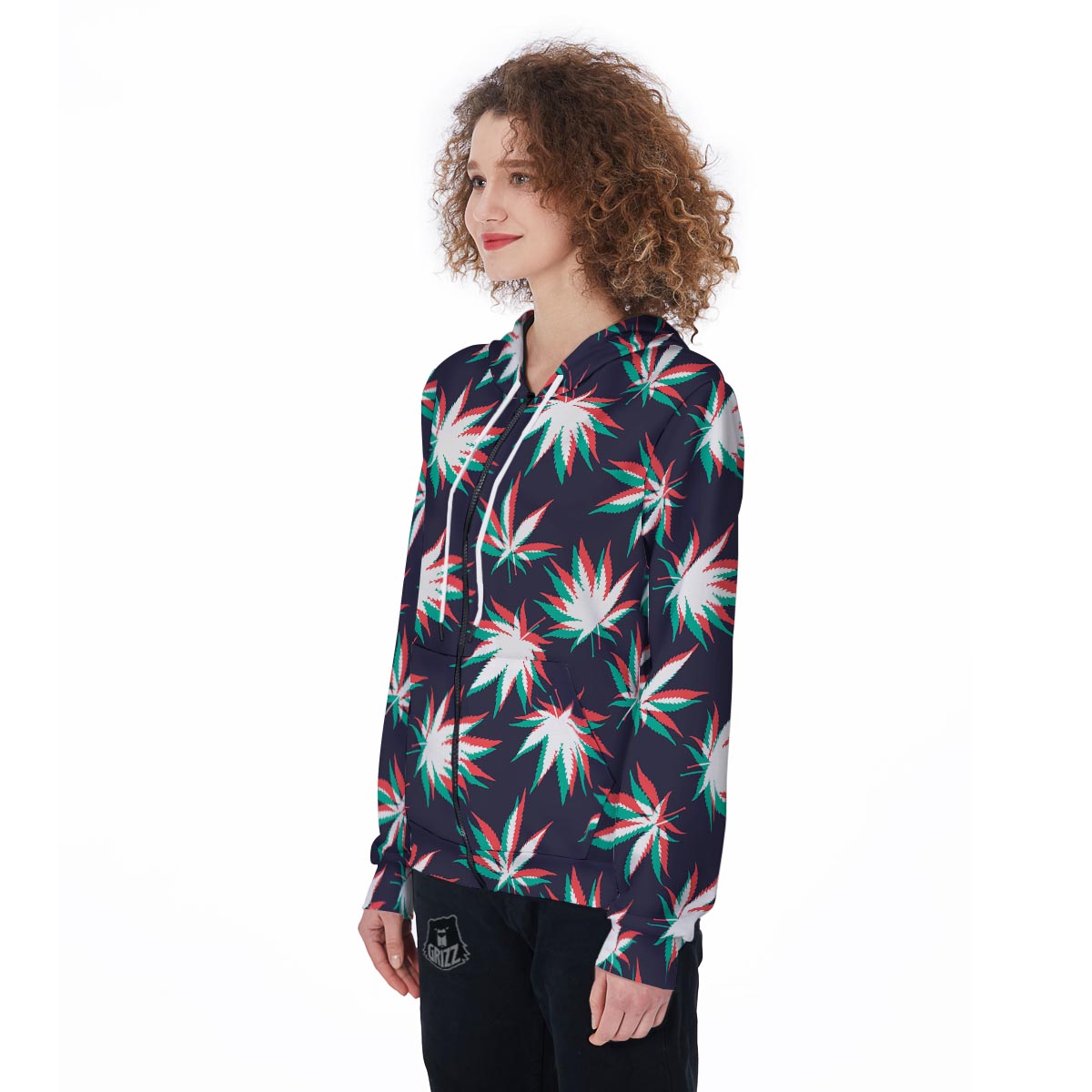 Reggae Leaf Psychedelic Women's Zip Up Hoodie-grizzshop