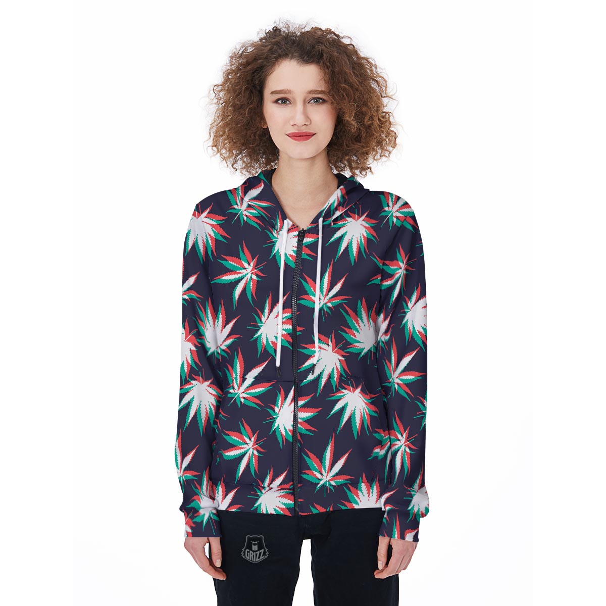 Reggae Leaf Psychedelic Women's Zip Up Hoodie-grizzshop