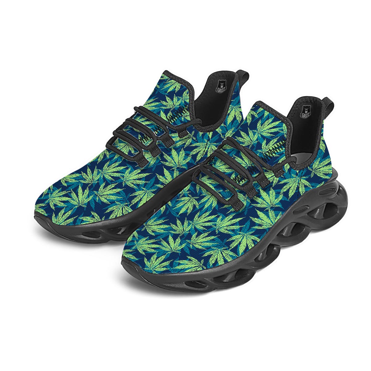 Reggae Leaf Tropical Black Running Shoes-grizzshop
