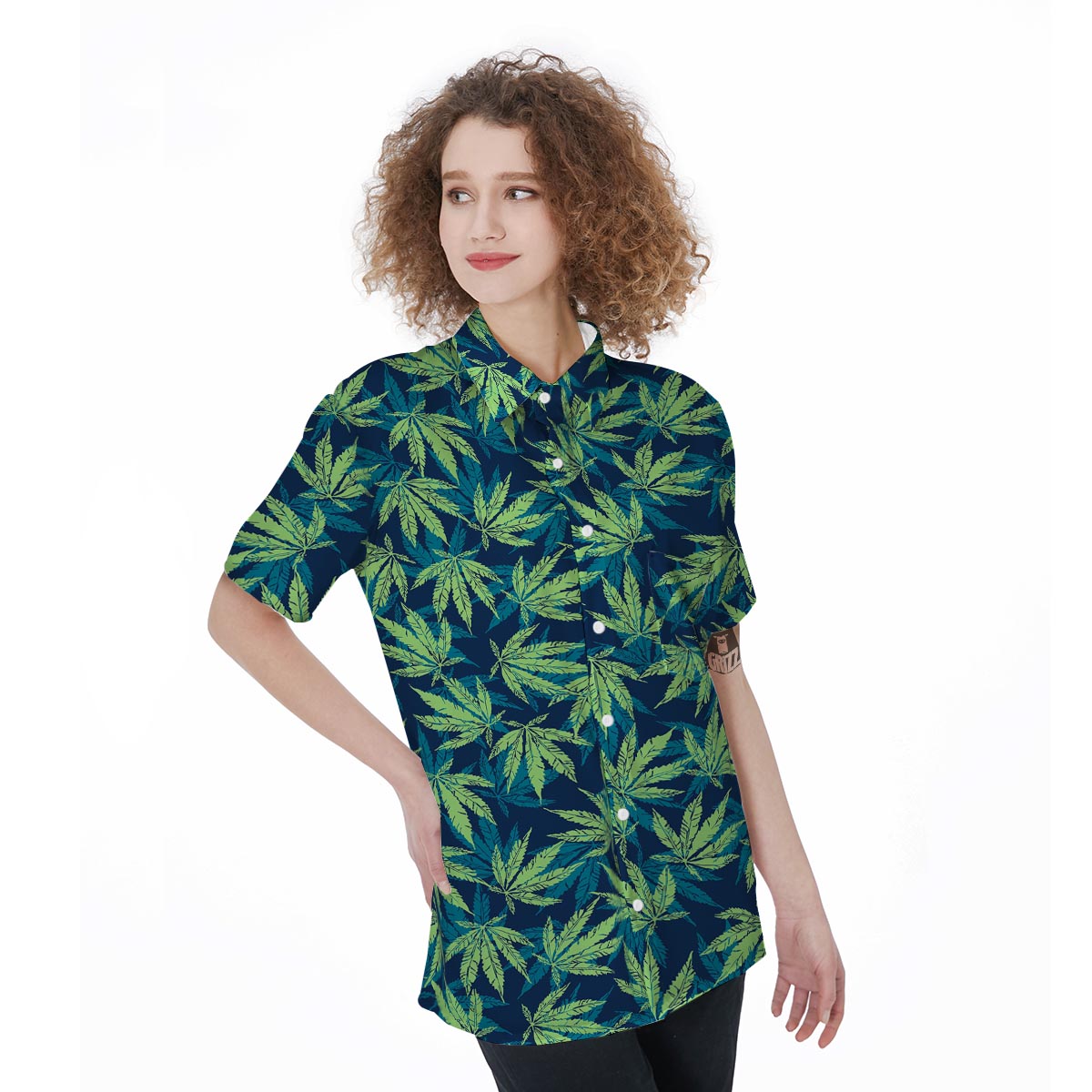 Reggae Leaf Tropical Women's Short Sleeve Shirts-grizzshop