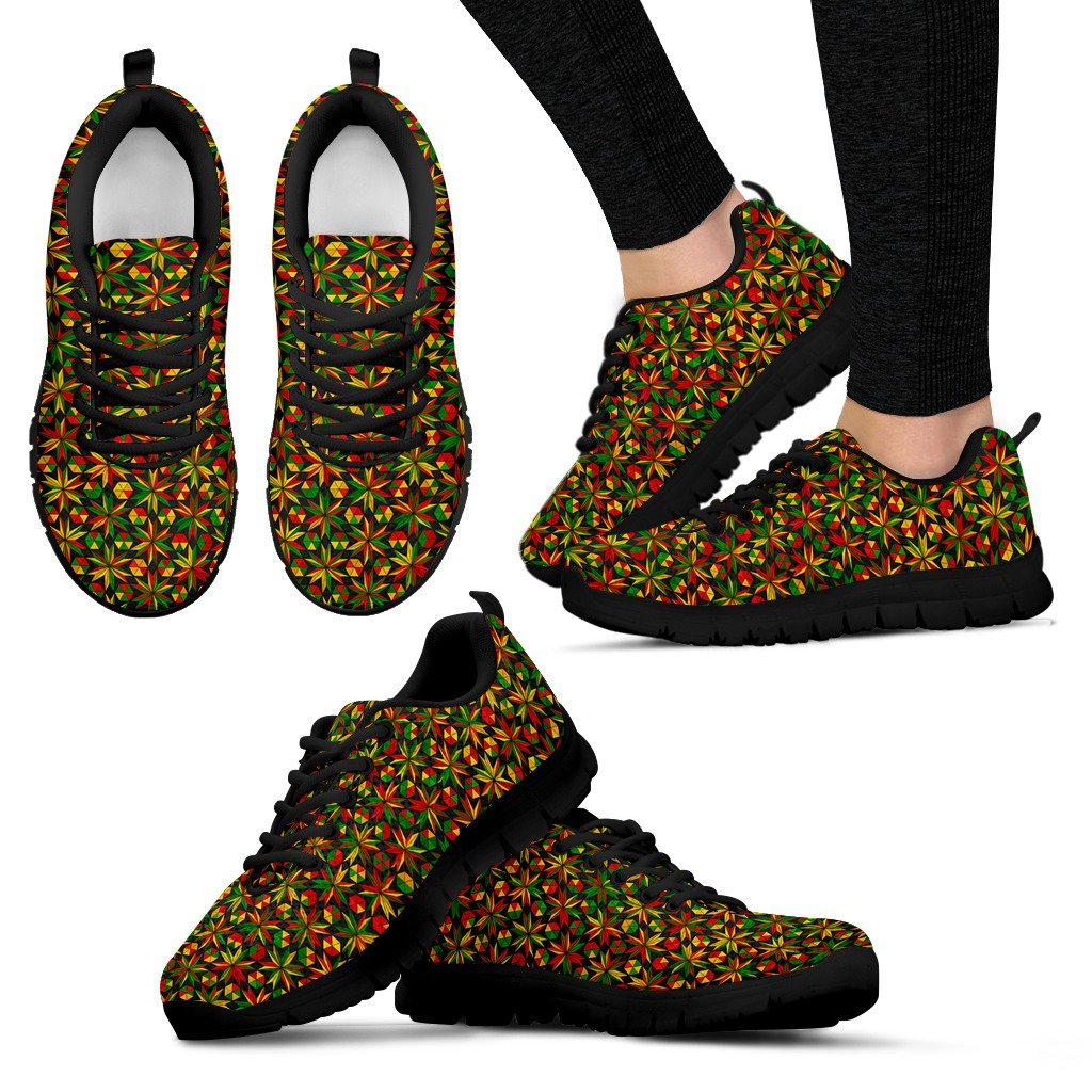 Reggae Rasta Pattern Print Black Sneaker Shoes For Men Women-grizzshop