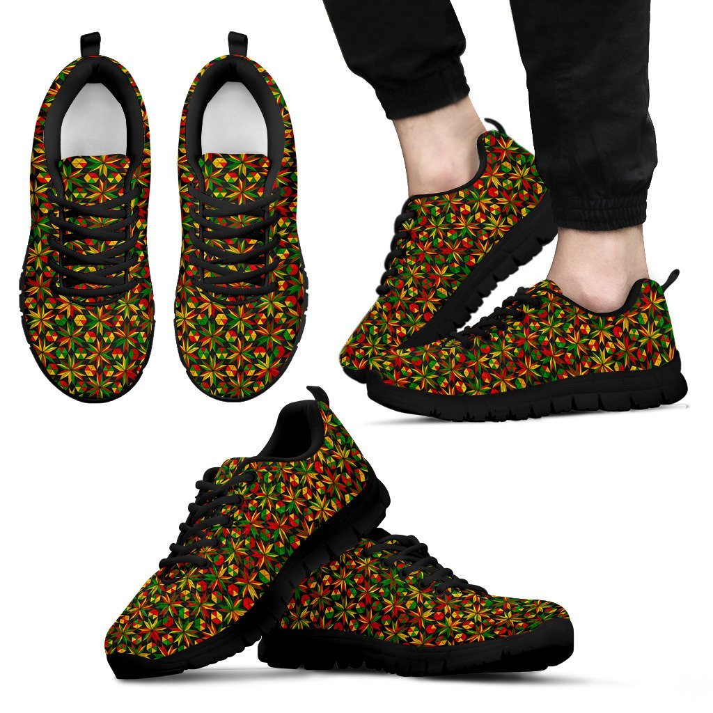 Reggae Rasta Pattern Print Black Sneaker Shoes For Men Women-grizzshop