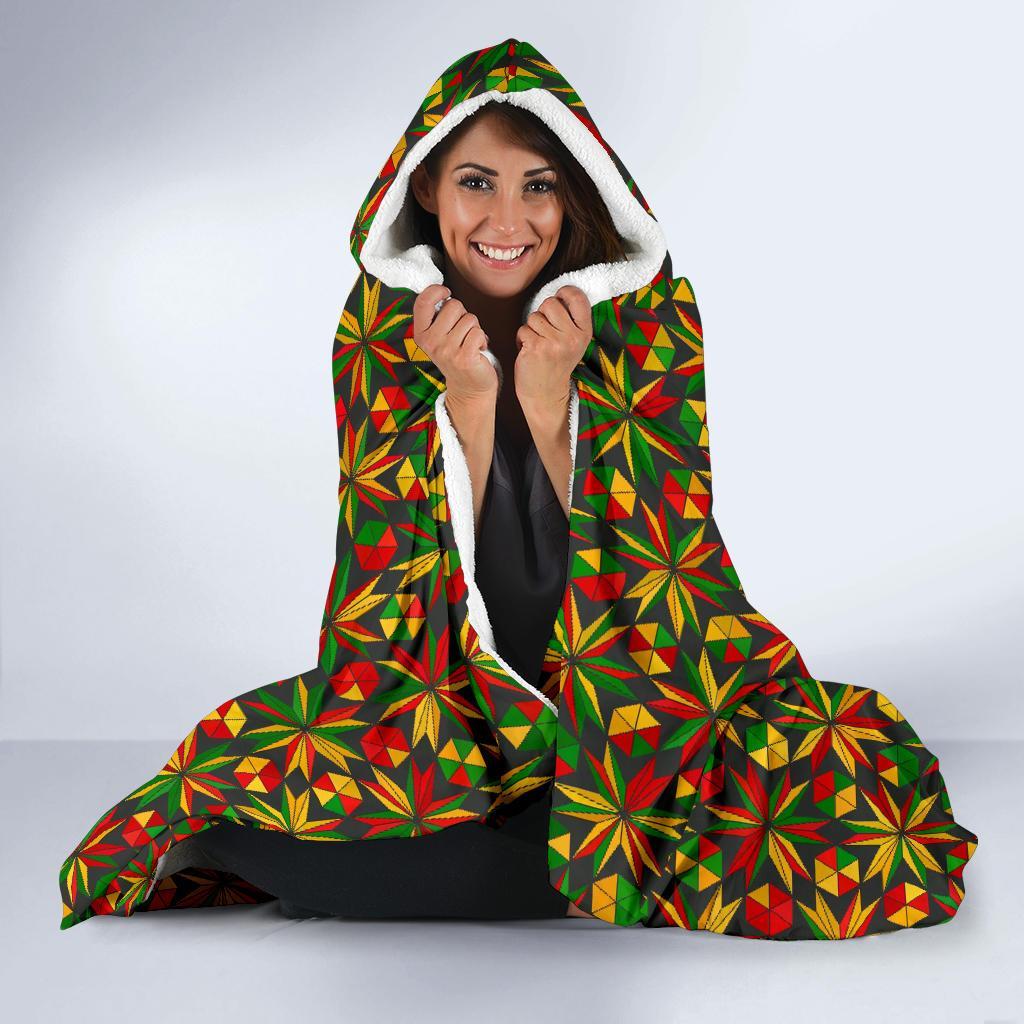 Reggae Rasta Pattern Print Hooded Blanket-grizzshop