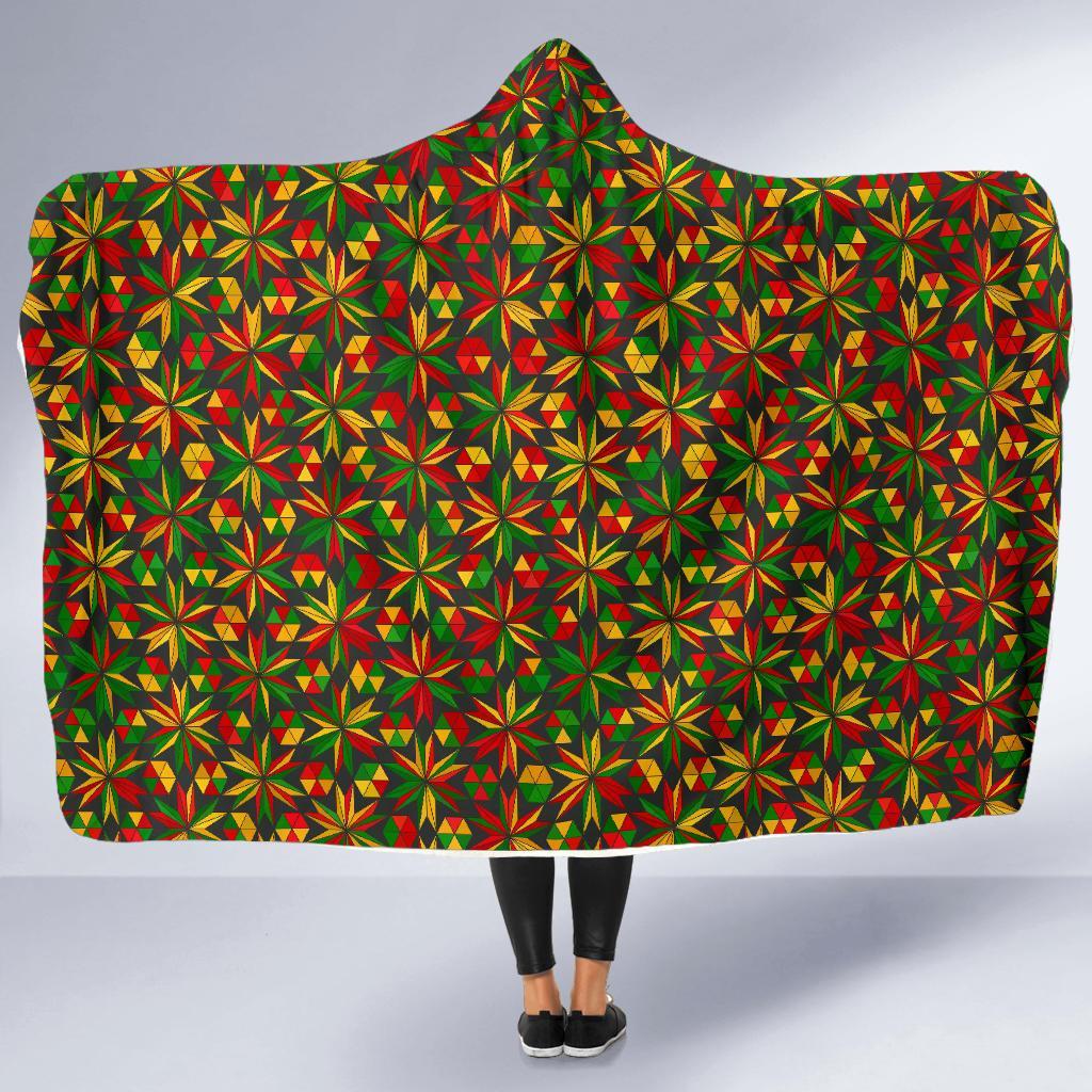 Reggae Rasta Pattern Print Hooded Blanket-grizzshop