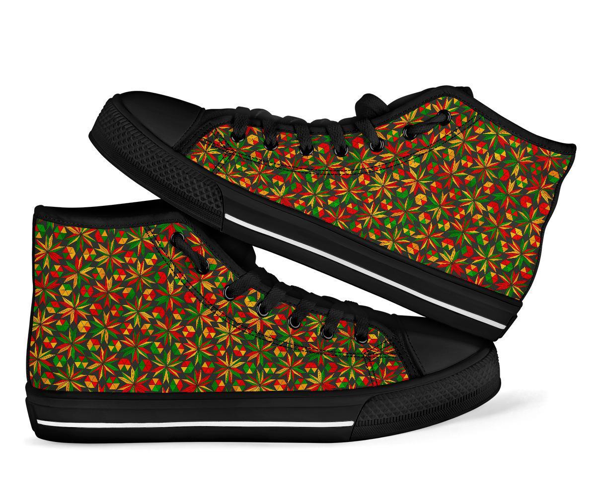 Reggae Rasta Pattern Print Men Women's High Top Shoes-grizzshop