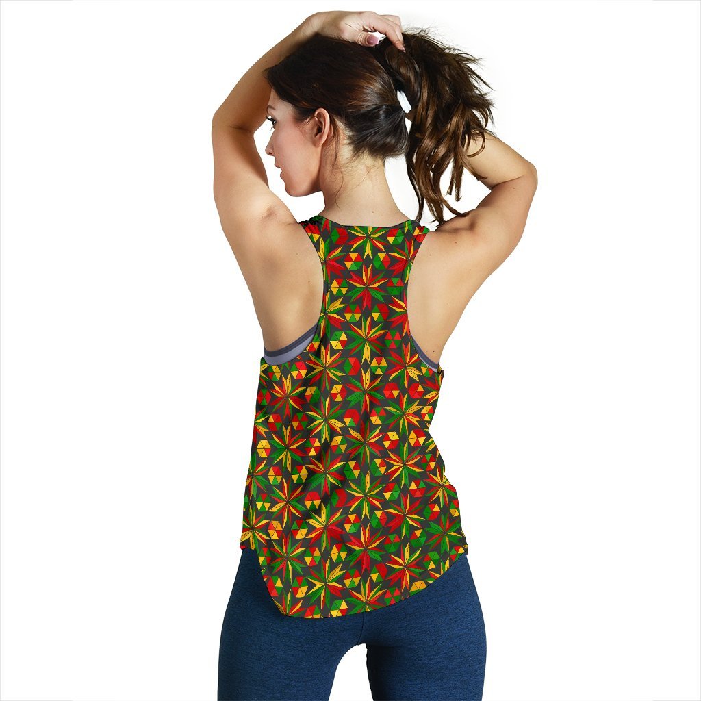 Reggae Rasta Pattern Print Women's Racerback Tank Tops-grizzshop