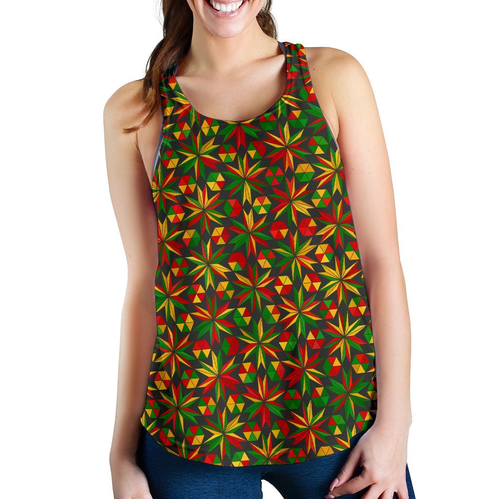 Reggae Rasta Pattern Print Women's Racerback Tank Tops-grizzshop