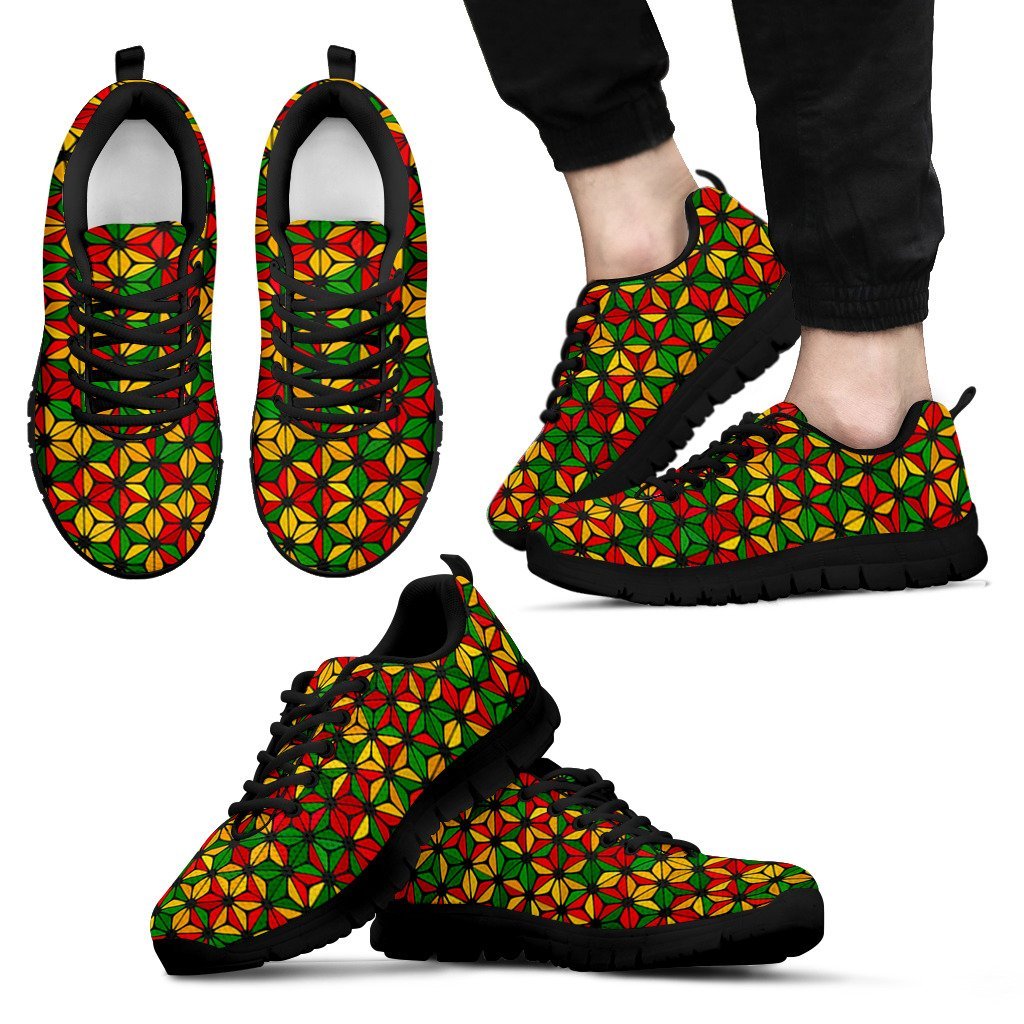 Reggae Rasta Print Pattern Black Sneaker Shoes For Men Women-grizzshop