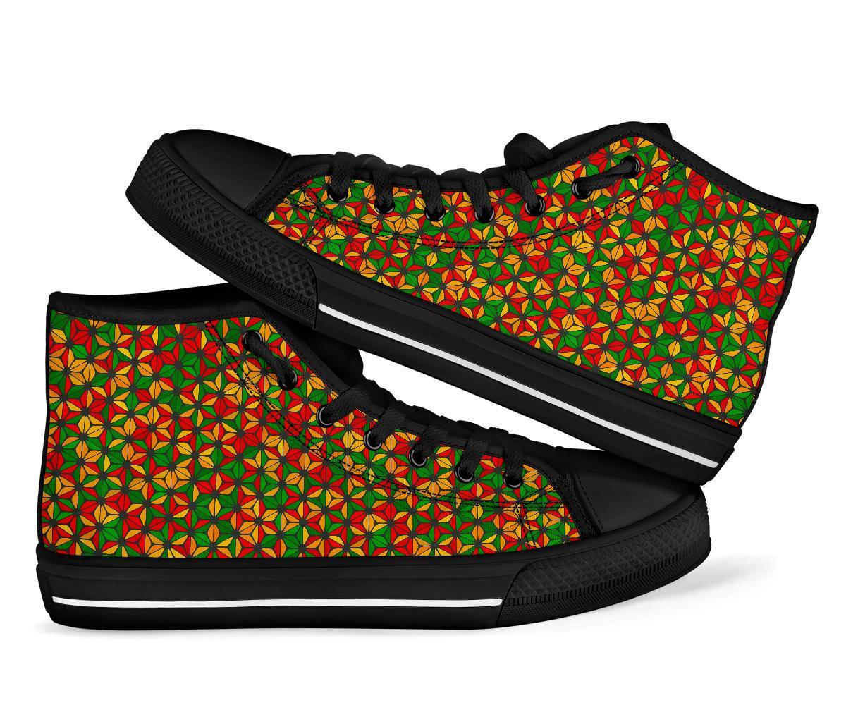 Reggae Rasta Print Pattern Men Women's High Top Shoes-grizzshop