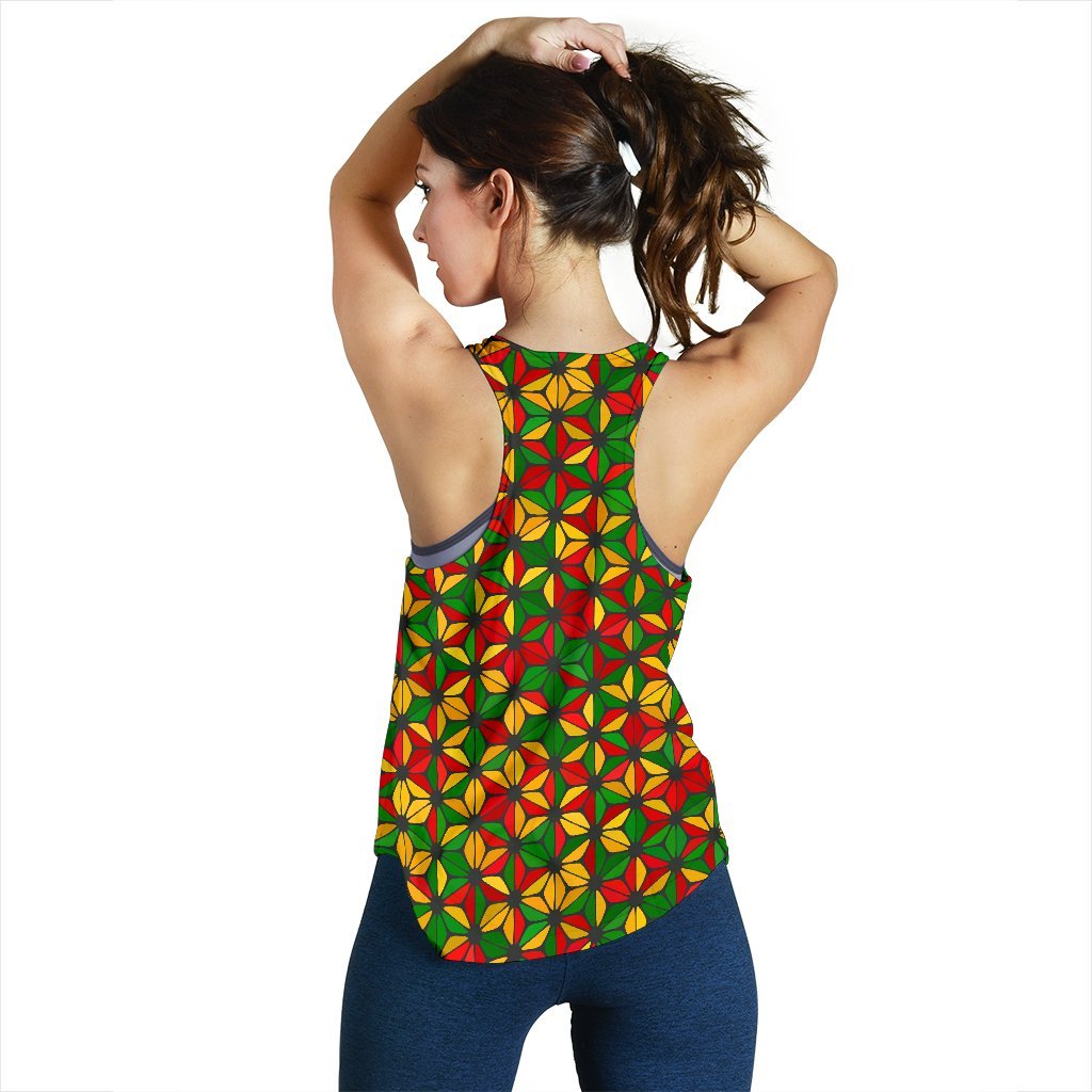 Reggae Rasta Print Pattern Women's Racerback Tank Tops-grizzshop