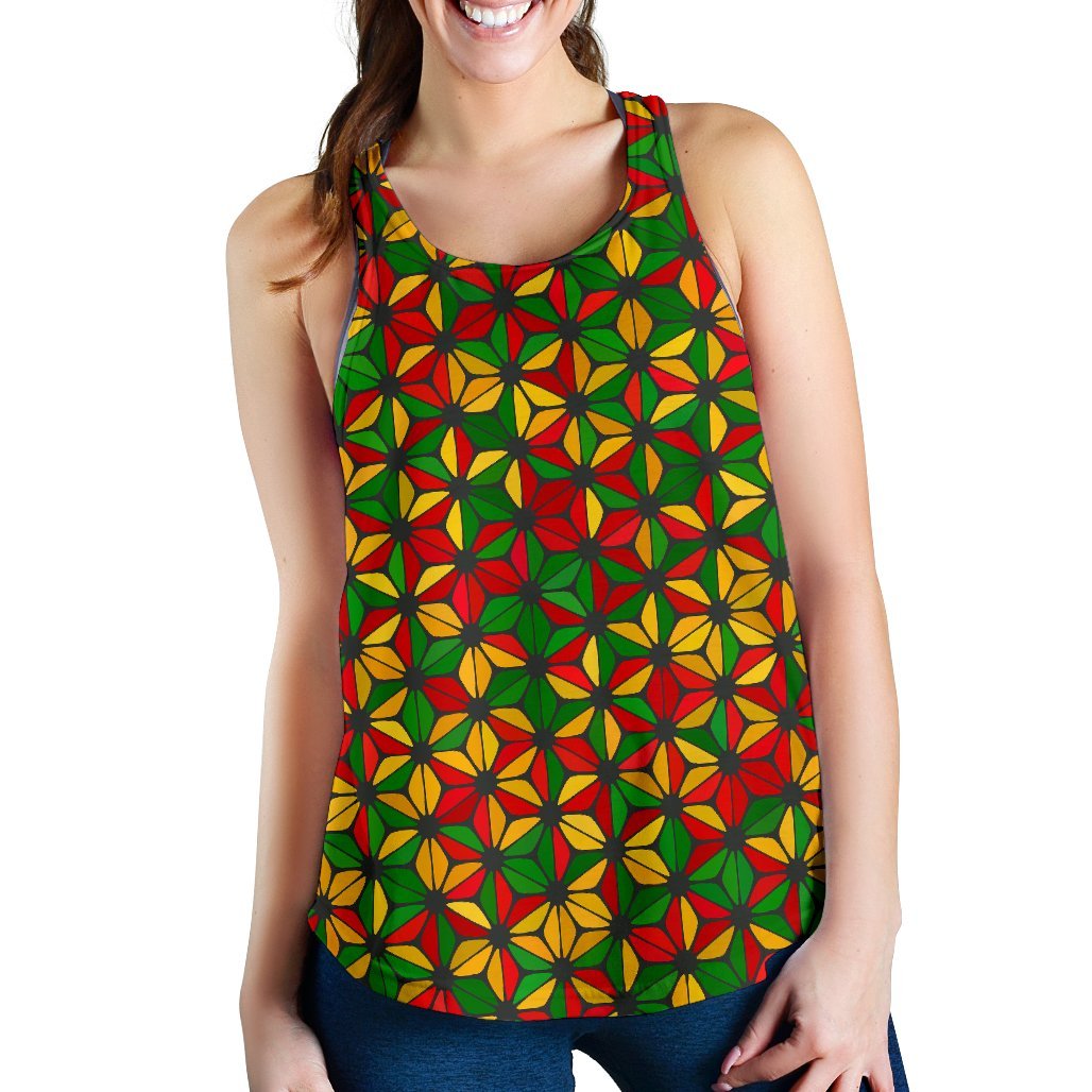 Reggae Rasta Print Pattern Women's Racerback Tank Tops-grizzshop