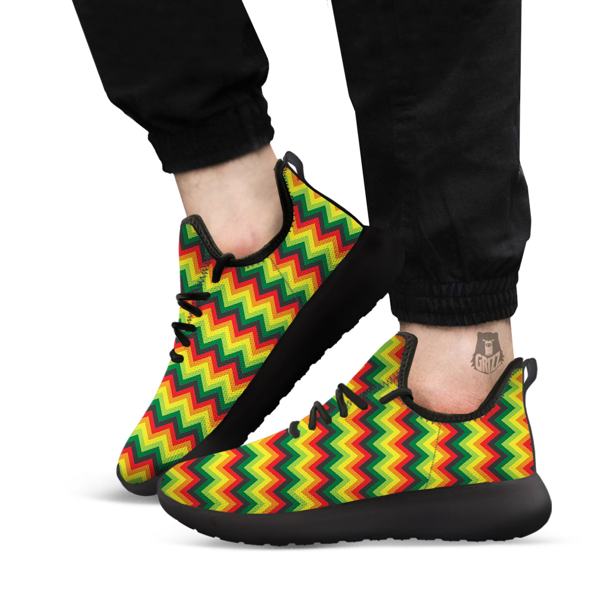 Reggae Zig Zag Print Pattern Black Athletic Shoes-grizzshop