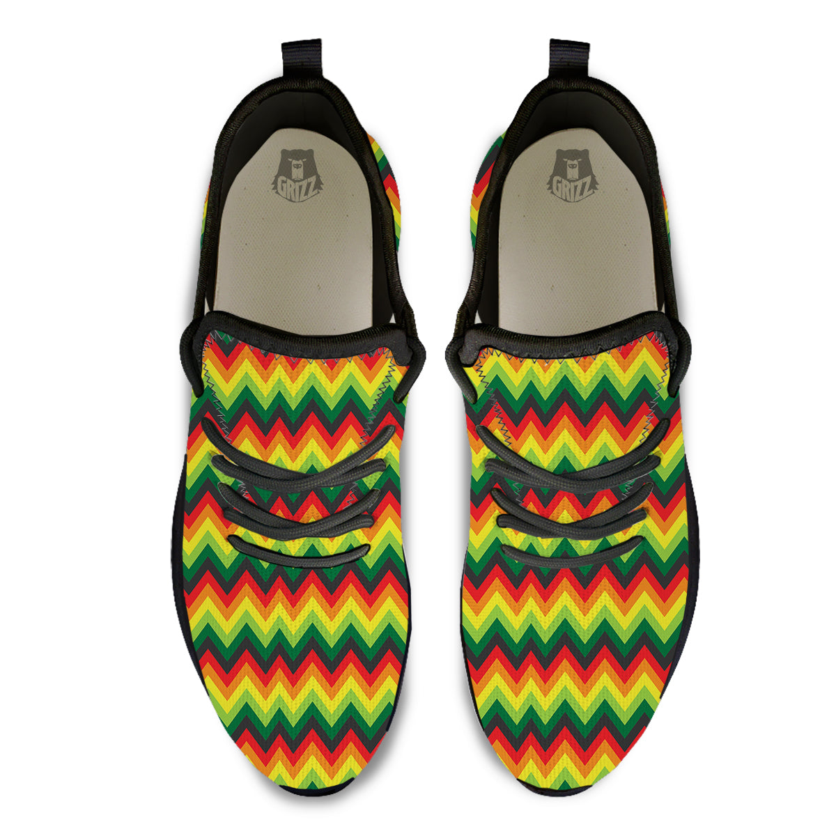 Reggae Zig Zag Print Pattern Black Athletic Shoes-grizzshop