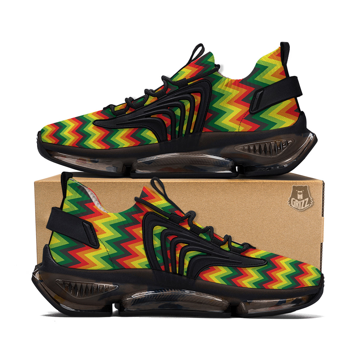 Reggae Zig Zag Print Pattern Black Gym Shoes-grizzshop