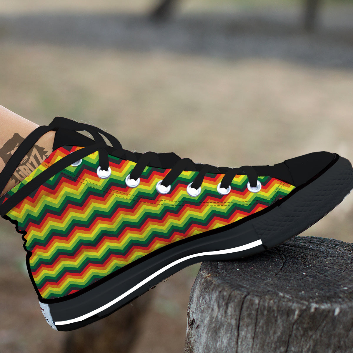 Reggae Zig Zag Print Pattern Black High Top Shoes-grizzshop