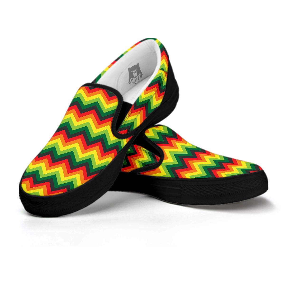 Reggae Zig Zag Print Pattern Black Slip On Shoes-grizzshop