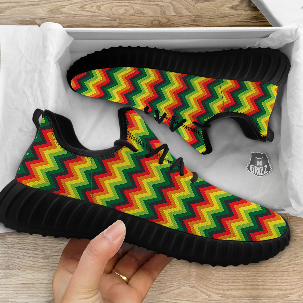 Reggae Zig Zag Print Pattern Black Walking Shoes-grizzshop