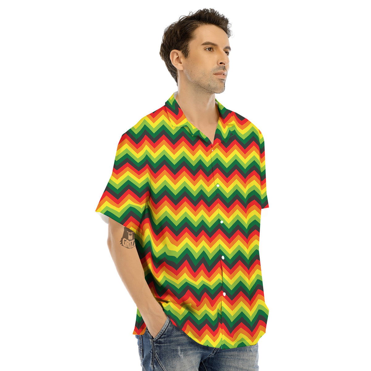 Reggae Zig Zag Print Pattern Men's Hawaiian Shirt-grizzshop