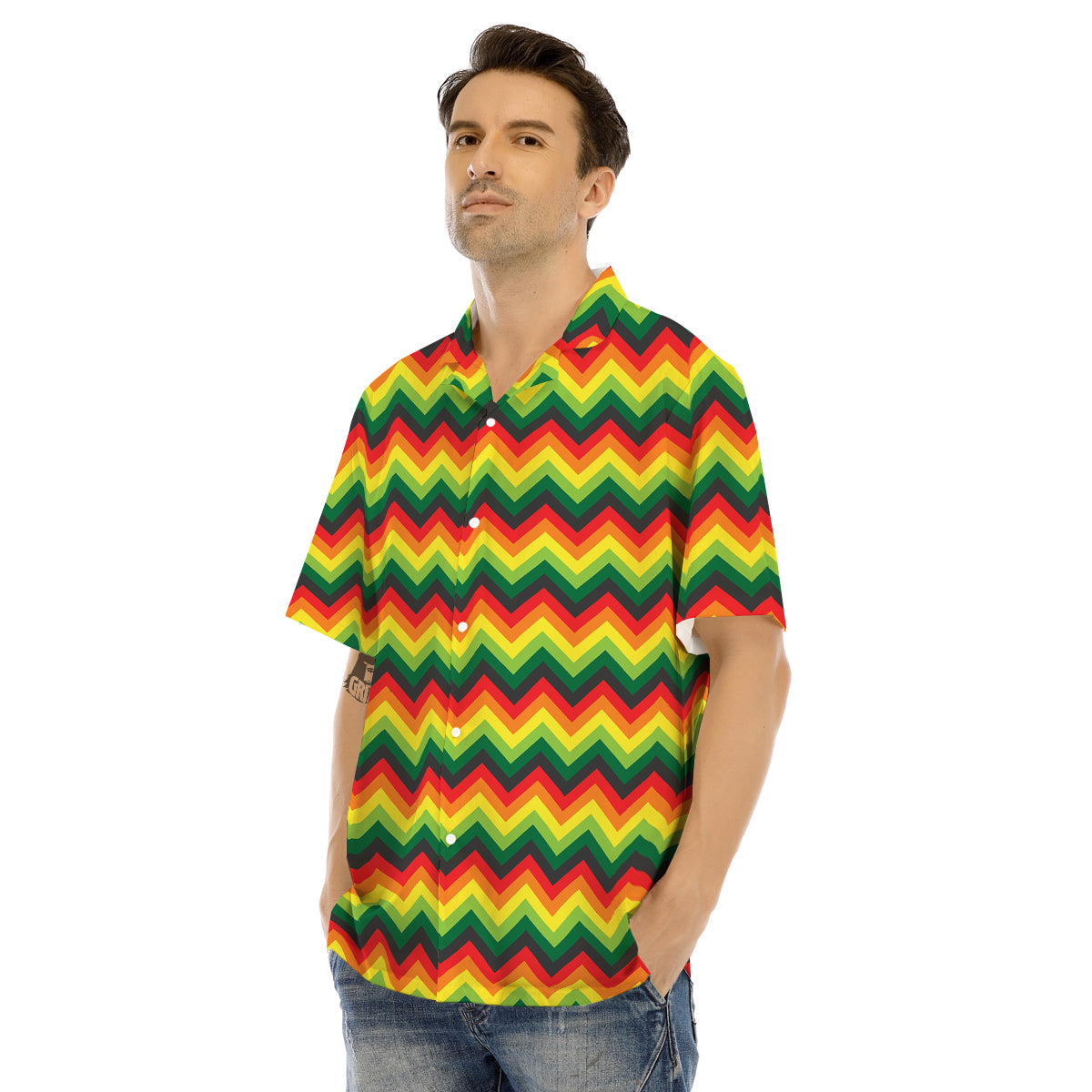 Reggae Zig Zag Print Pattern Men's Hawaiian Shirt-grizzshop