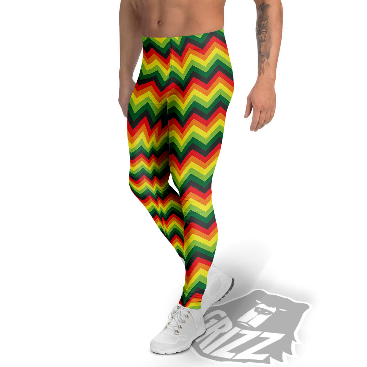 Reggae Zig Zag Print Pattern Men's Leggings-grizzshop