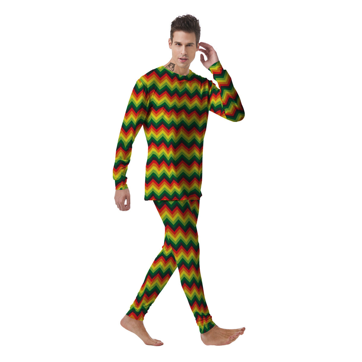 Reggae Zig Zag Print Pattern Men's Pajamas-grizzshop