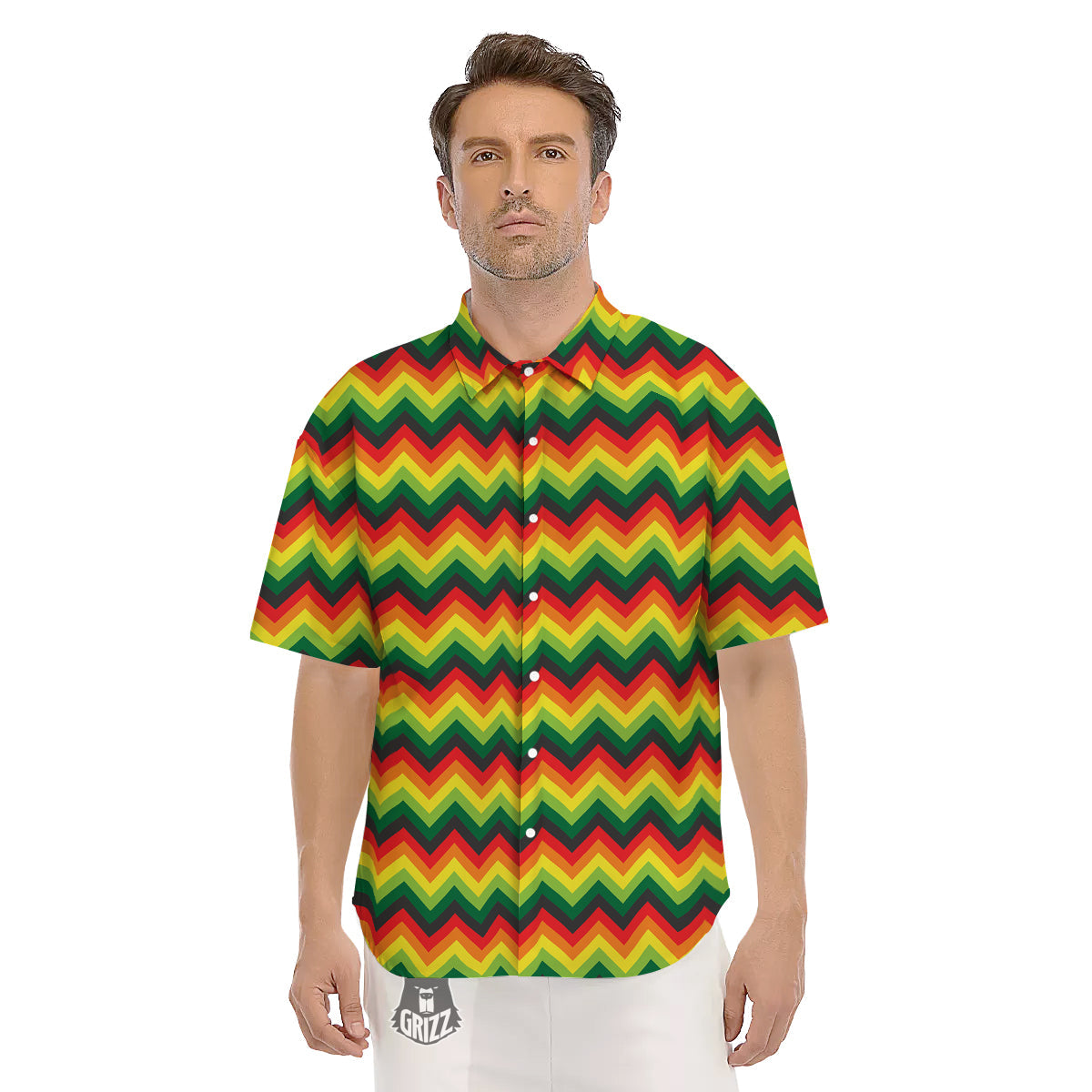 Reggae Zig Zag Print Pattern Men's Short Sleeve Shirts-grizzshop