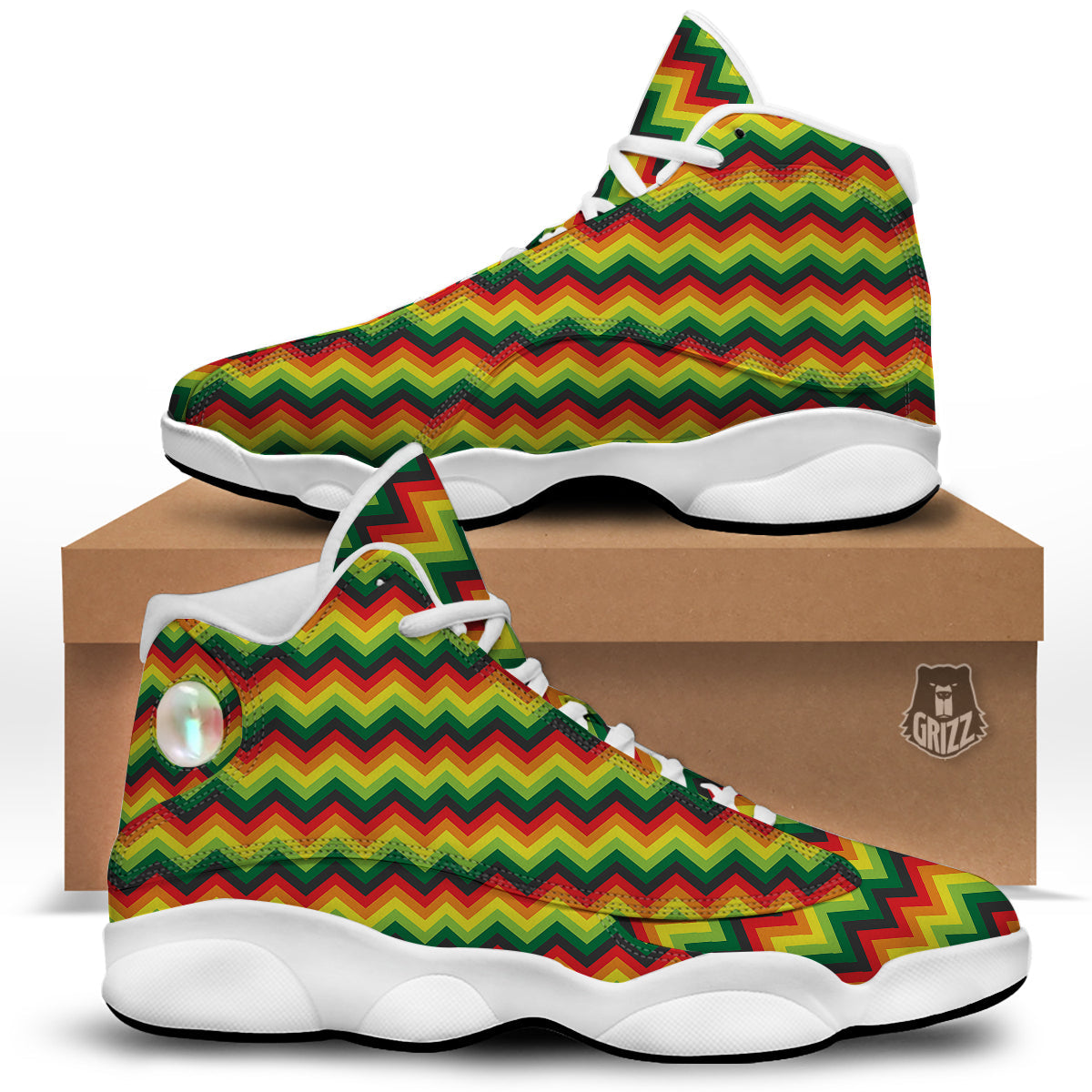 Reggae Zig Zag Print Pattern White Basketball Shoes-grizzshop