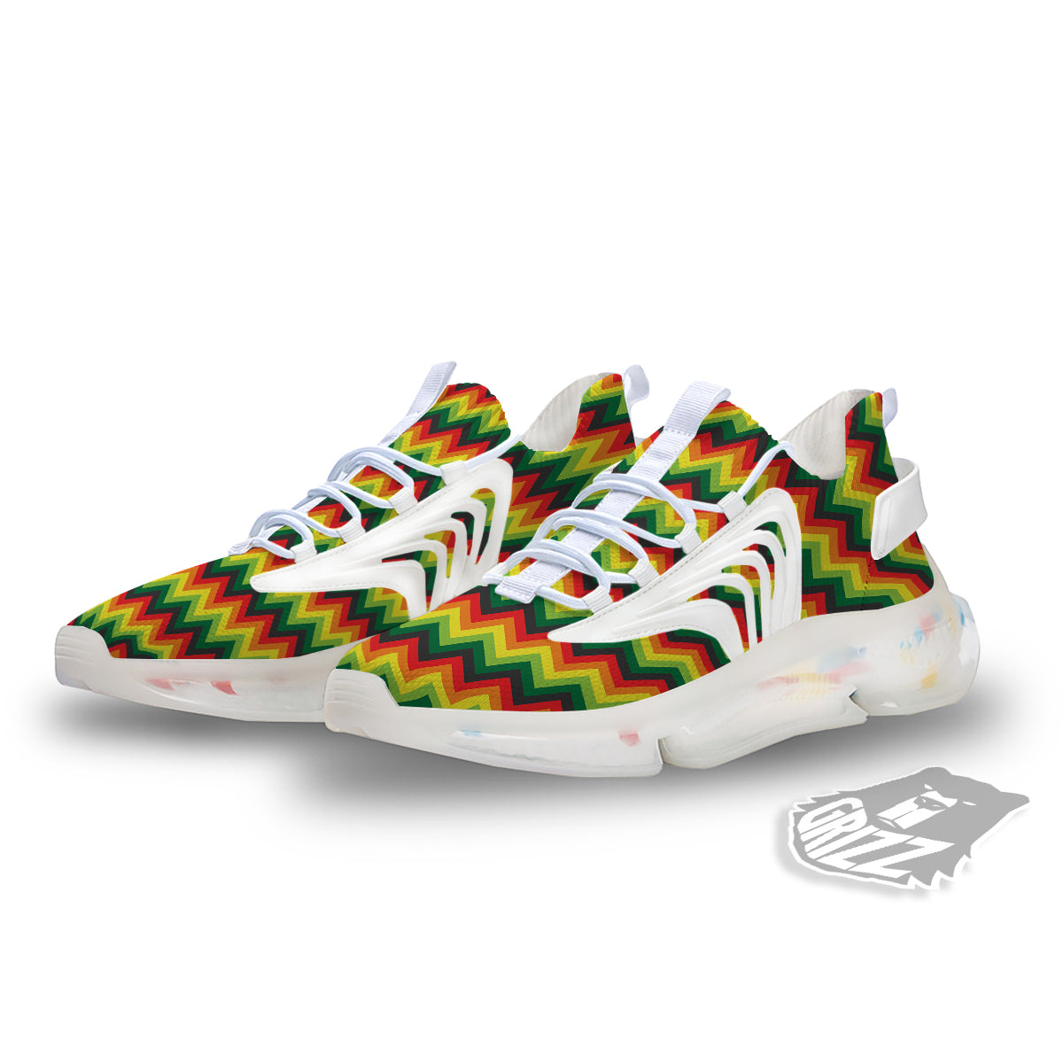 Reggae Zig Zag Print Pattern White Gym Shoes-grizzshop