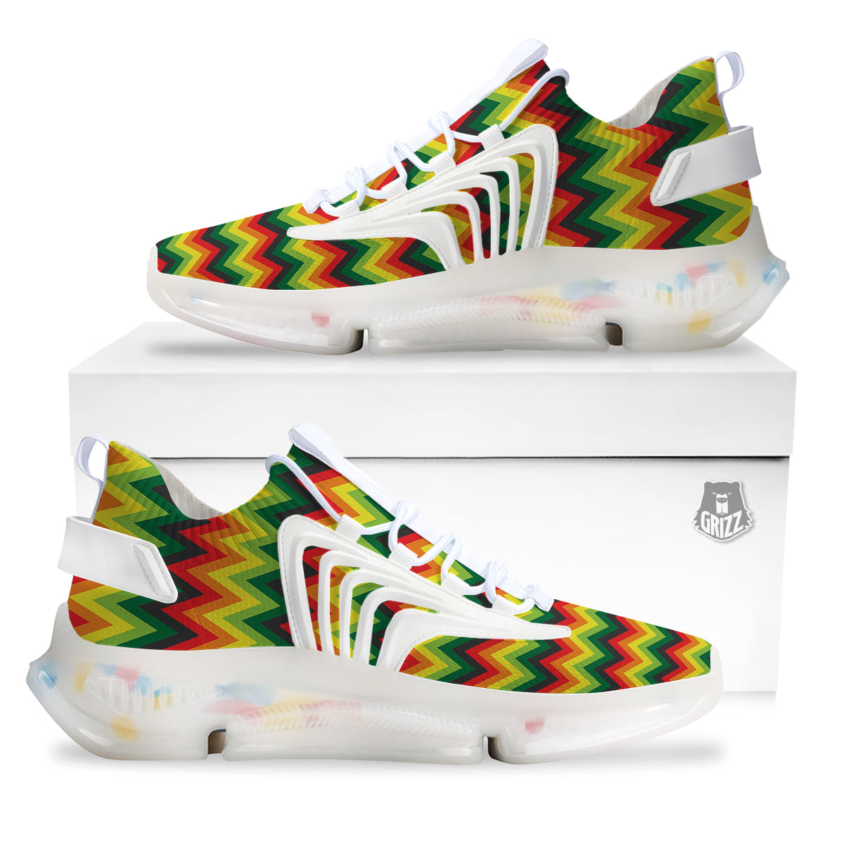 Reggae Zig Zag Print Pattern White Gym Shoes-grizzshop