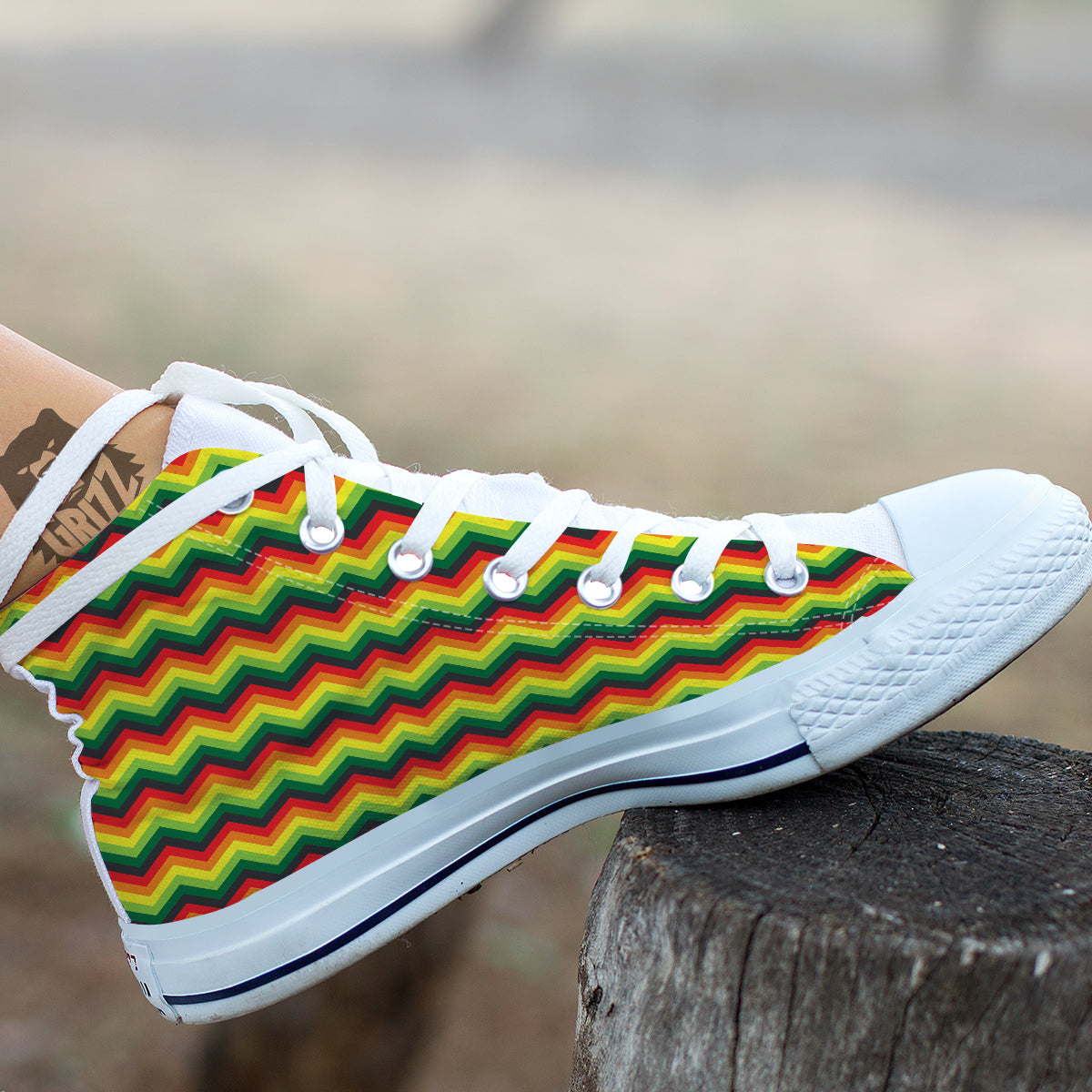 Reggae Zig Zag Print Pattern White High Top Shoes-grizzshop