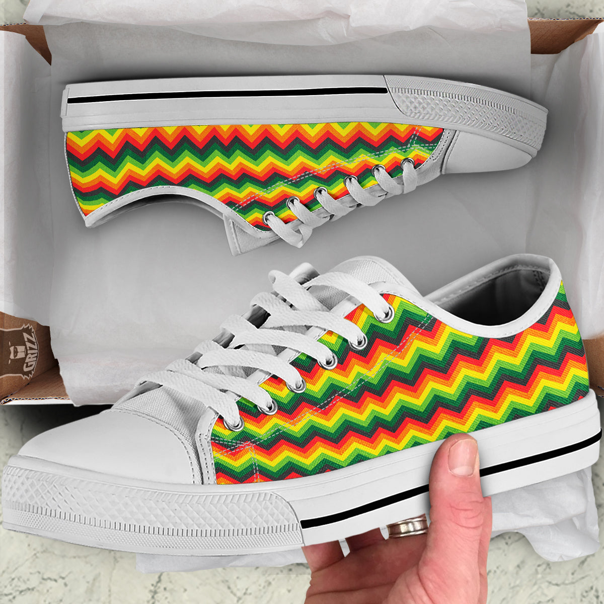 Reggae Zig Zag Print Pattern White Low Top Shoes-grizzshop