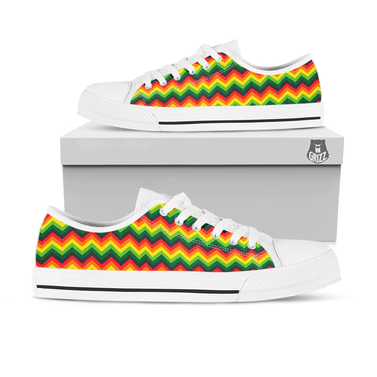 Reggae Zig Zag Print Pattern White Low Top Shoes-grizzshop