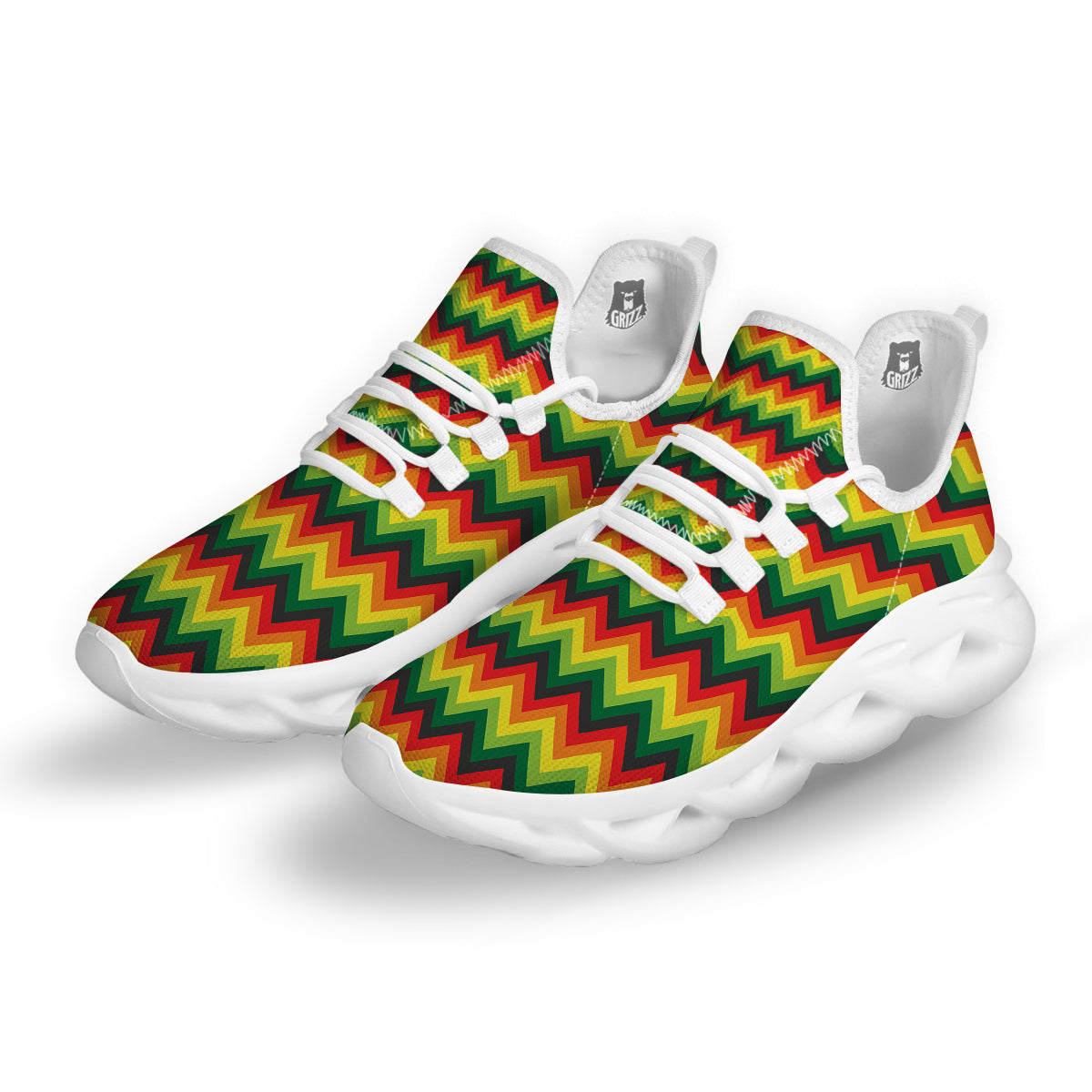 Reggae Zig Zag Print Pattern White Running Shoes-grizzshop