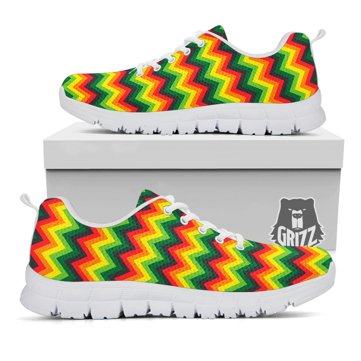 Reggae Zig Zag Print Pattern White Sneaker-grizzshop