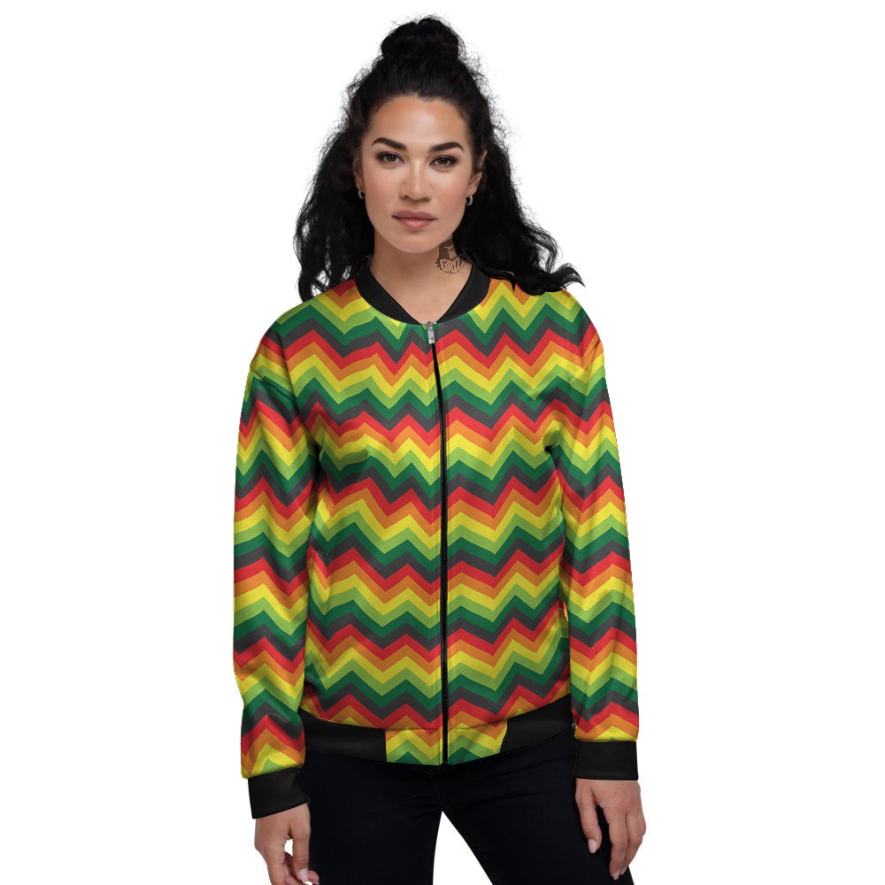 Reggae Zig Zag Print Pattern Women's Bomber Jacket-grizzshop