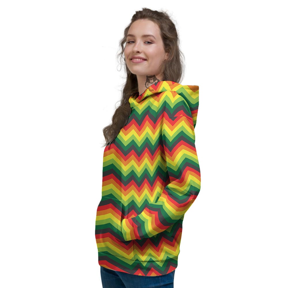 Reggae Zig Zag Print Pattern Women's Hoodie-grizzshop