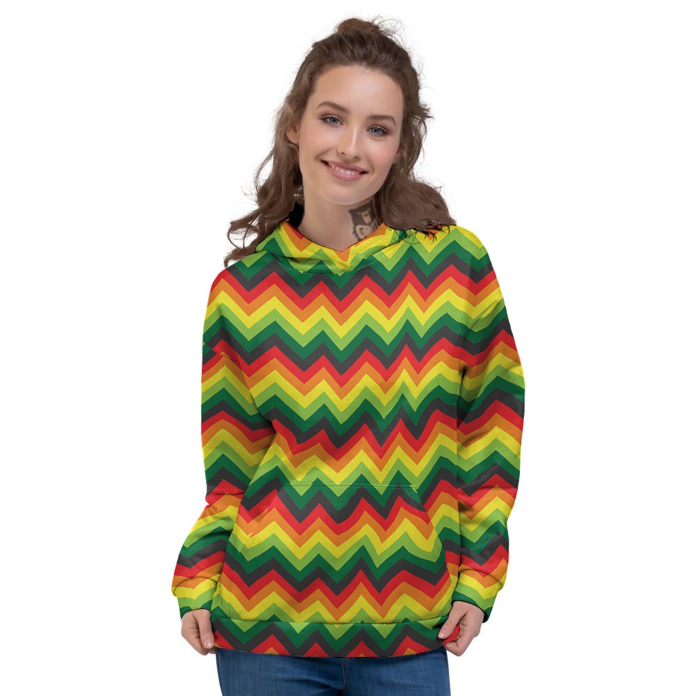 Reggae Zig Zag Print Pattern Women's Hoodie-grizzshop
