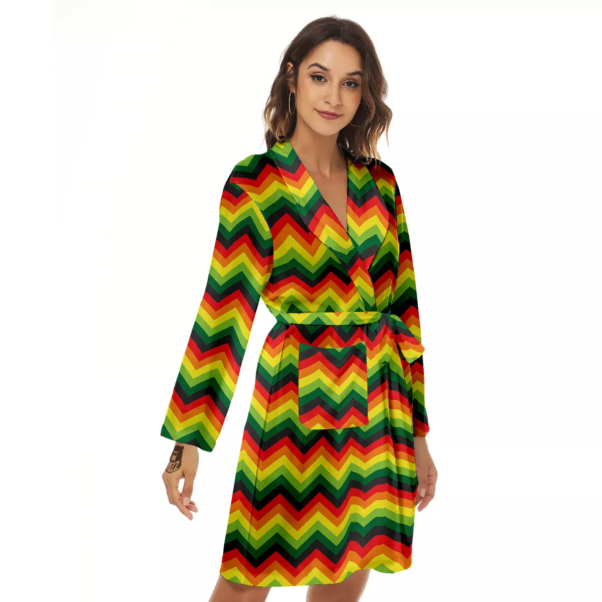 Reggae Zig Zag Print Pattern Women's Robe-grizzshop