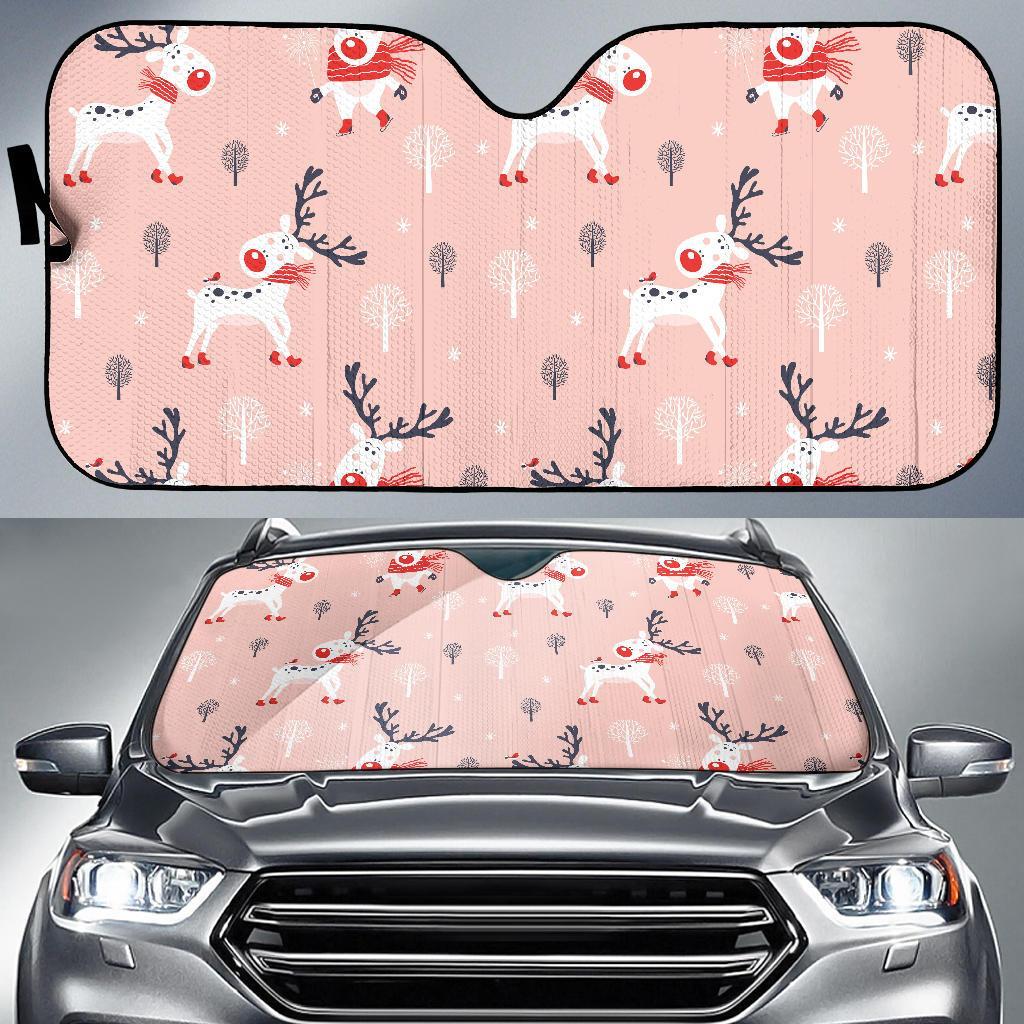 Reindeer Christmas Pattern Print Car Sun Shade-grizzshop