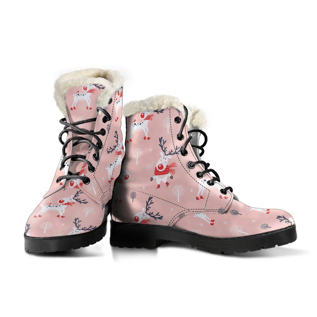 Reindeer Christmas Pattern Print Comfy Winter Boots-grizzshop