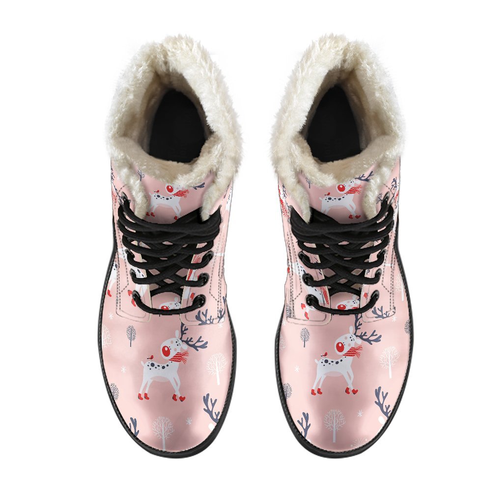 Reindeer Christmas Pattern Print Comfy Winter Boots-grizzshop