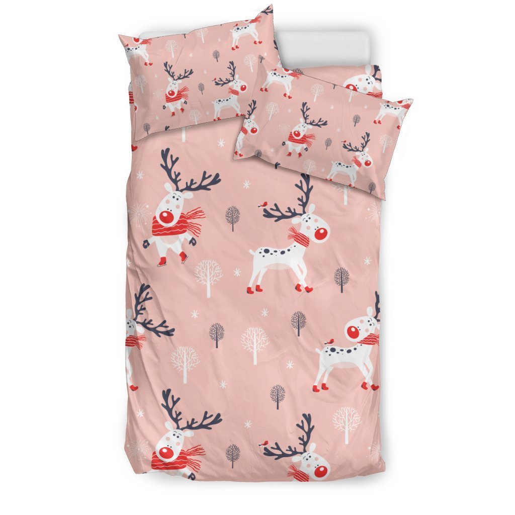 Reindeer Christmas Pattern Print Duvet Cover Bedding Set-grizzshop