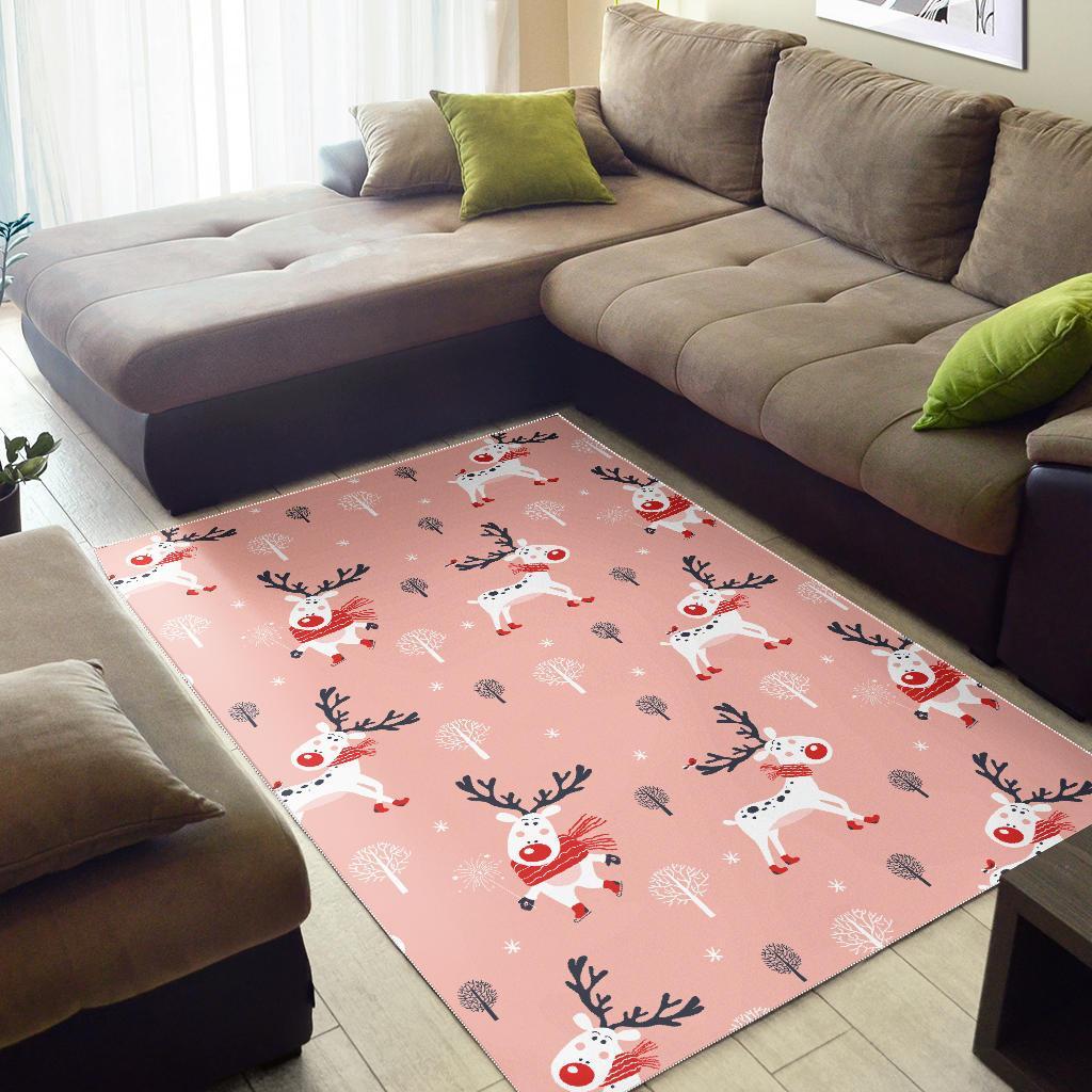 Reindeer Christmas Pattern Print Floor Mat-grizzshop