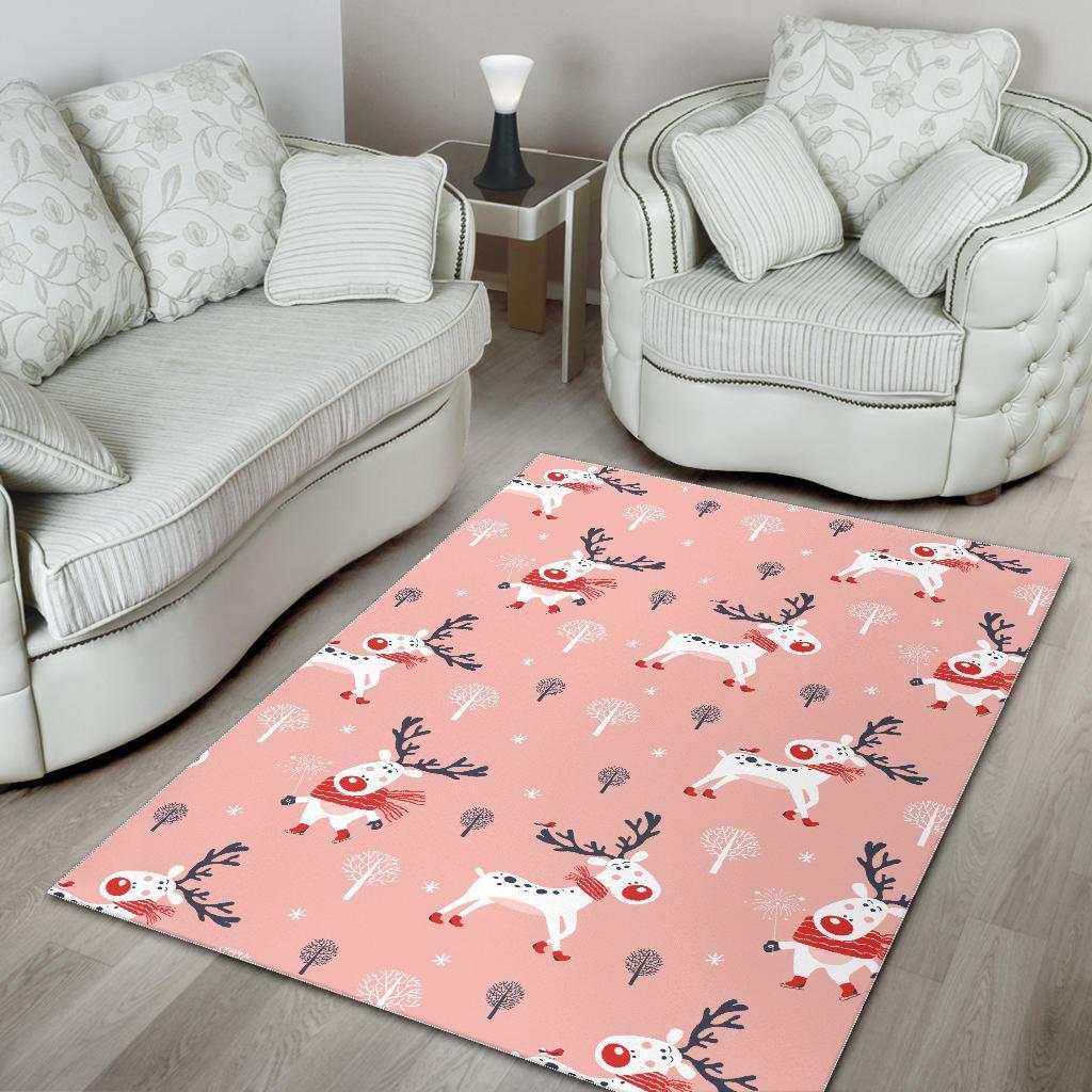 Reindeer Christmas Pattern Print Floor Mat-grizzshop