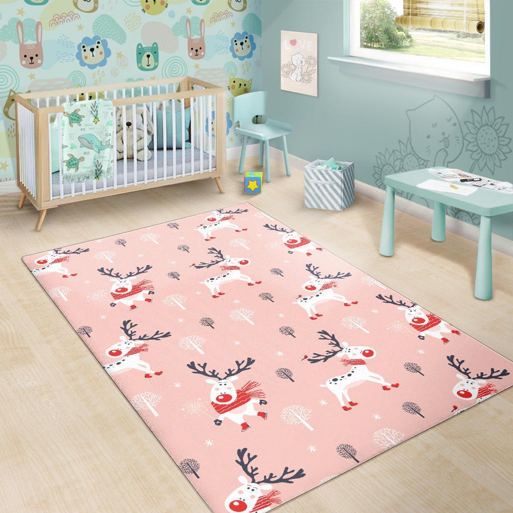 Reindeer Christmas Pattern Print Floor Mat-grizzshop