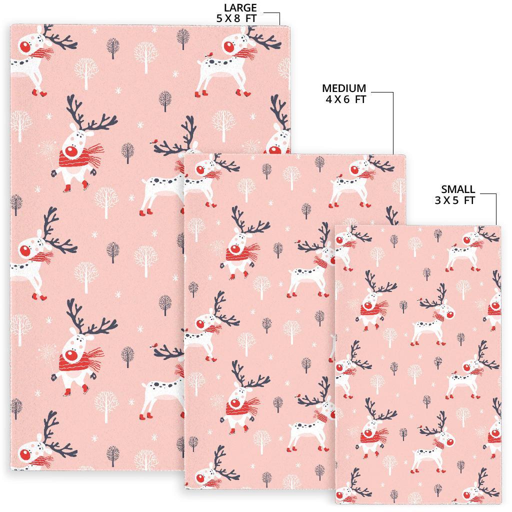 Reindeer Christmas Pattern Print Floor Mat-grizzshop